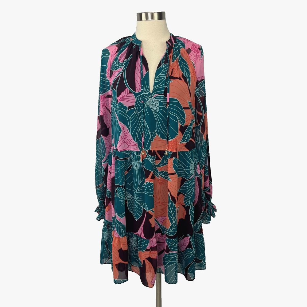 Trina Turk Rhapsodic Mini Dress Pink Green Tropical Floral Sz M Resortwear Party - Picture 2 of 15